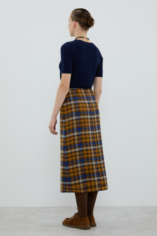 Ekose Tüvit Midi Boy Etek Standart Renk - 2