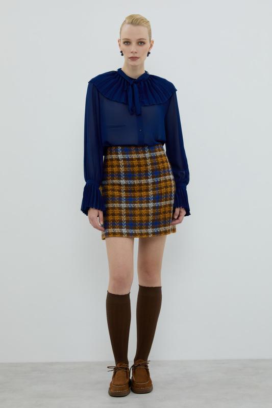 Ekose Tüvit Mini Etek Standart Renk - Roman