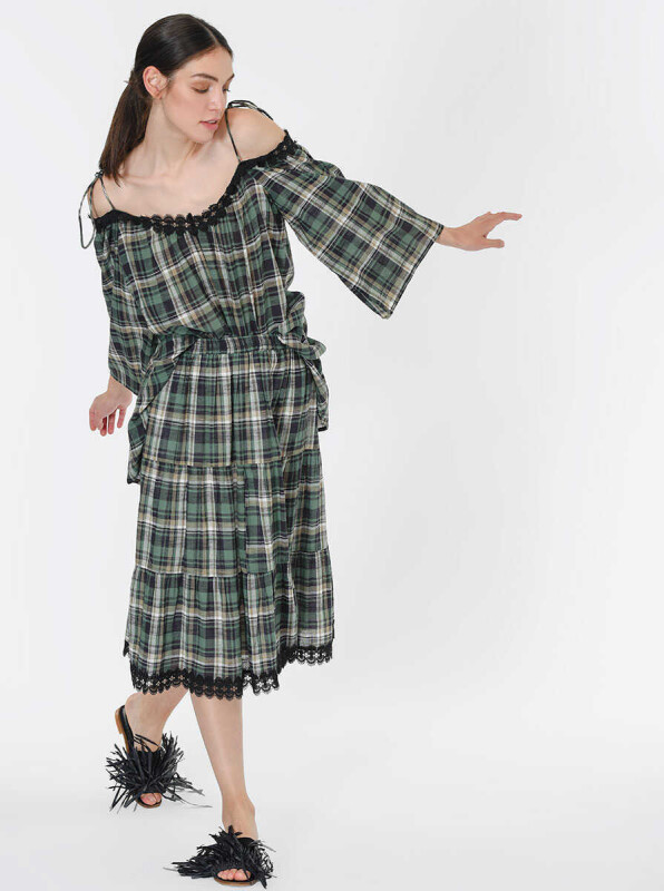 Ekoseli Midi Etek Standart Renk - 3