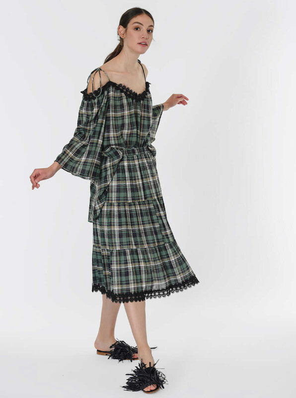 Ekoseli Midi Etek Standart Renk - 4