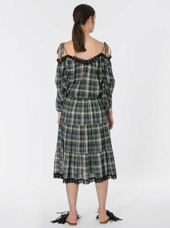 Ekoseli Midi Etek Standart Renk - 2