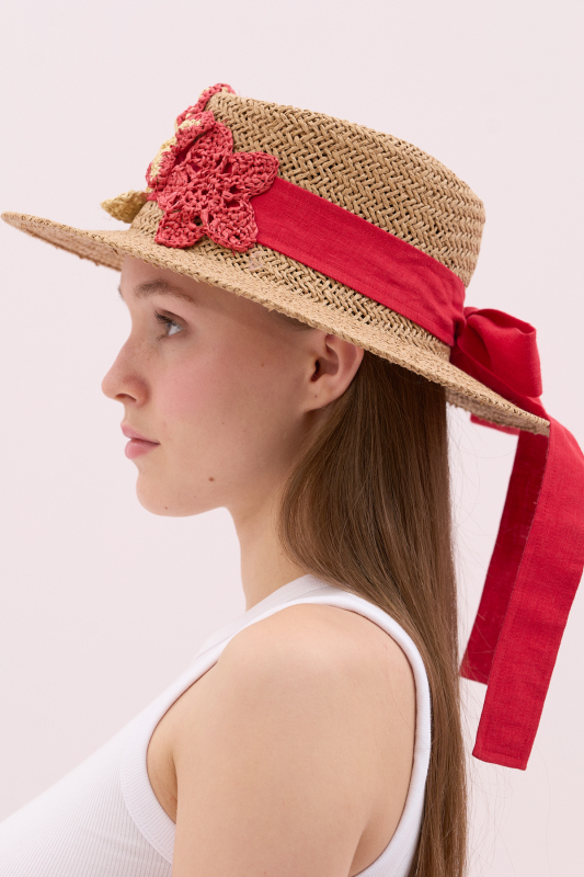 El Yapımı Deniz Kabuğu Motifli Hasır Şapka Standart Renk - 3