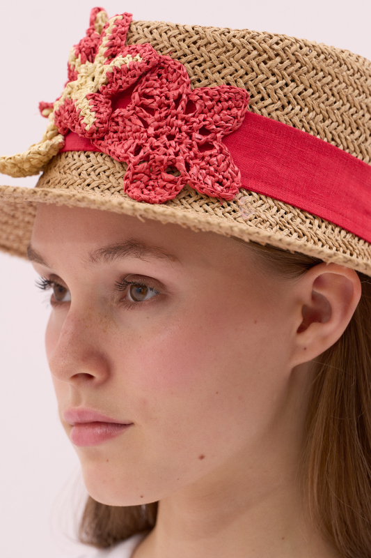 El Yapımı Deniz Kabuğu Motifli Hasır Şapka Standart Renk - 2