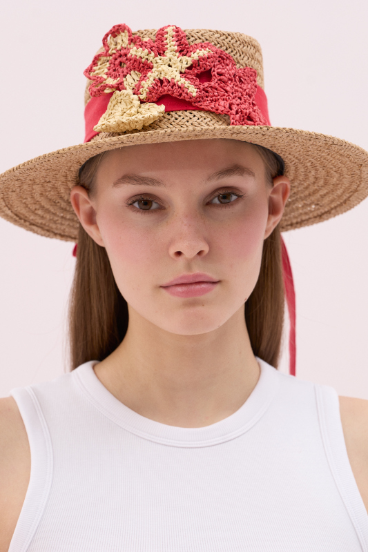 El Yapımı Deniz Kabuğu Motifli Hasır Şapka Standart Renk - 4