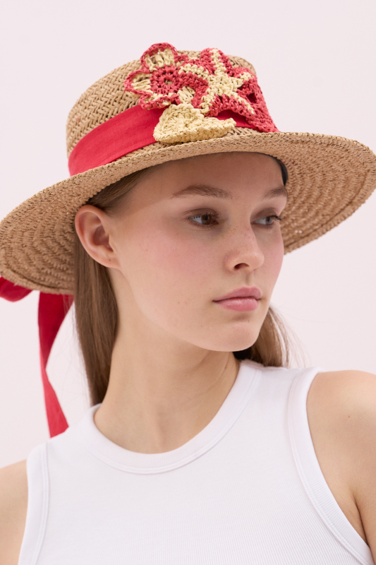 El Yapımı Deniz Kabuğu Motifli Hasır Şapka Standart Renk - 1