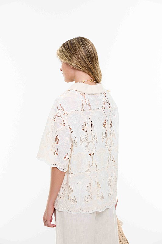 Embrode Detaylı Gömlek Ekru - Roman (1)