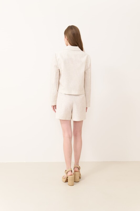 Erkek Yaka Çizgili Keten Ceket Standart Renk - Roman (1)