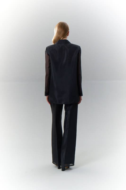 Erkek Yaka Tek Düğmeli Organze Ceket Siyah - 2