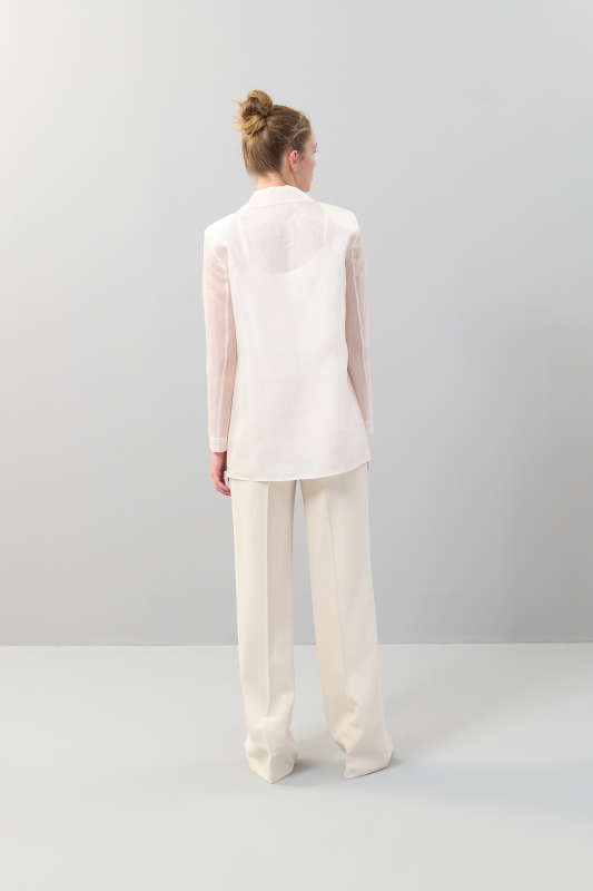 Erkek Yaka Tek Düğmeli Organze Ceket Vanilya - Roman (1)