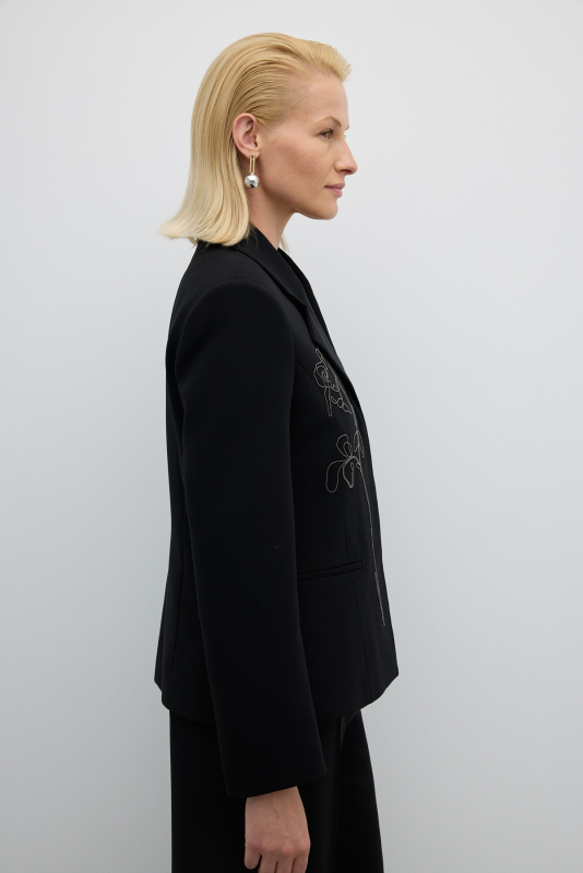 Erkek Yaka Zincir İşlemeli Ceket Siyah - 3