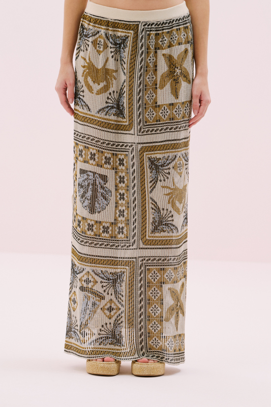 Etnik Desenli Maksi Boy Triko Etek Standart Renk - 4