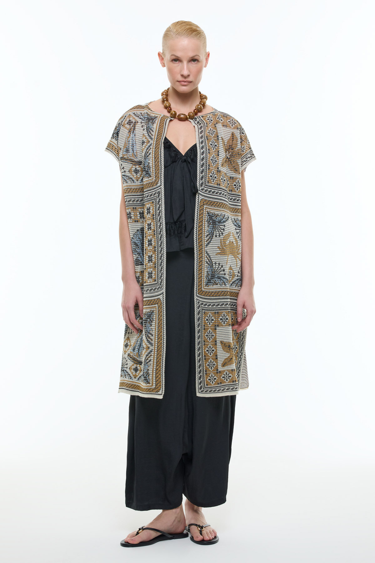 Etnik Desenli Triko Kimono Standart Renk