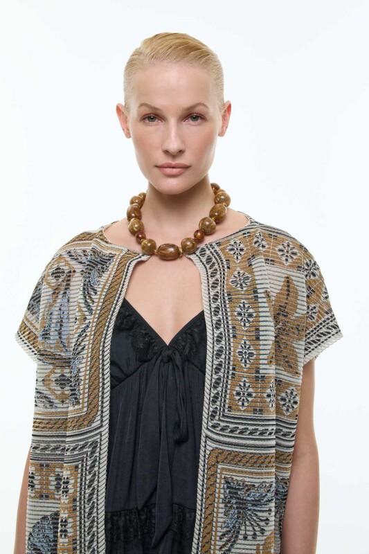 Etnik Desenli Triko Kimono Standart Renk - 4
