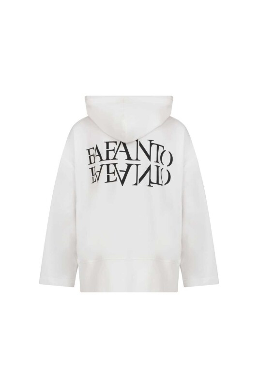  Fafanto Yazı Baskılı Kapüşonlu Sweatshirt Ekru - 5