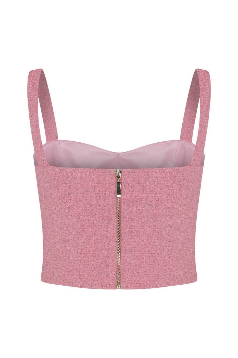 Fermuar Detaylı Askılı Bluz Pembe - 5