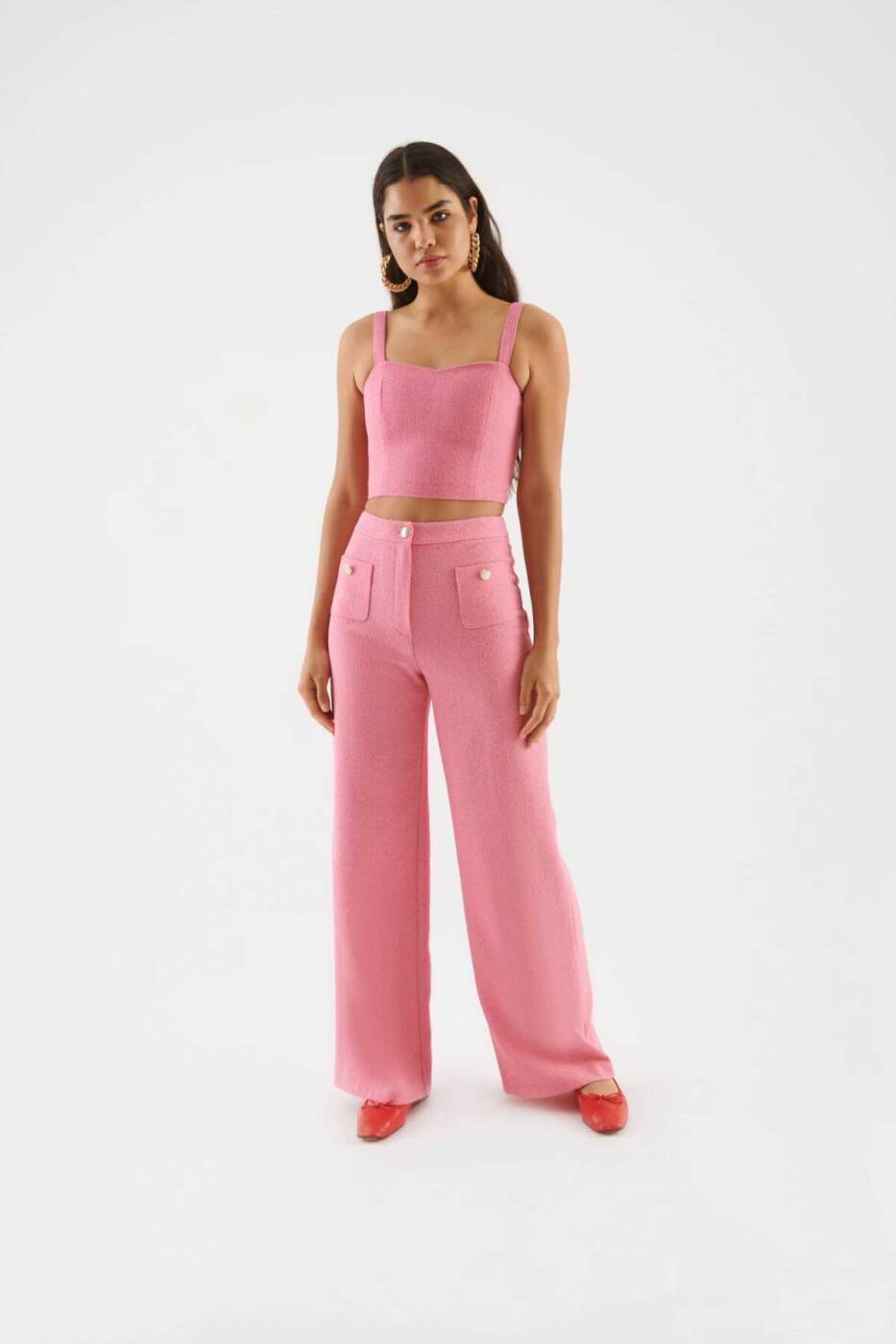 Fermuar Detaylı Askılı Bluz Pembe - 3