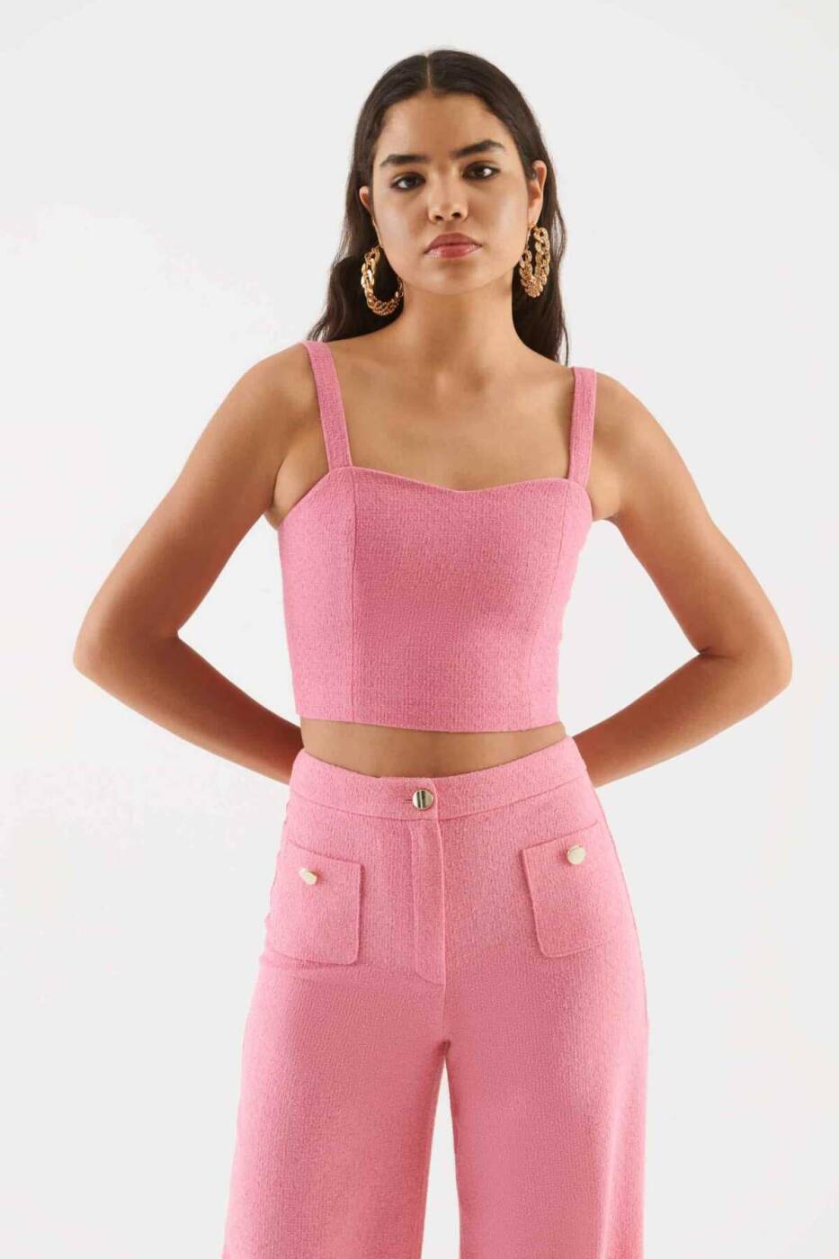 Fermuar Detaylı Askılı Bluz Pembe - 1