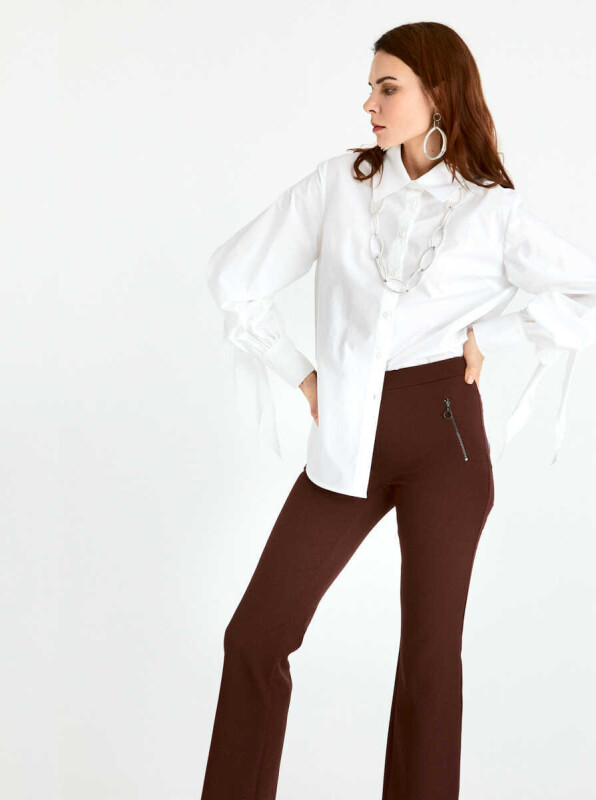  Fermuar Detaylı Kadın Pantolon Bordo - 3