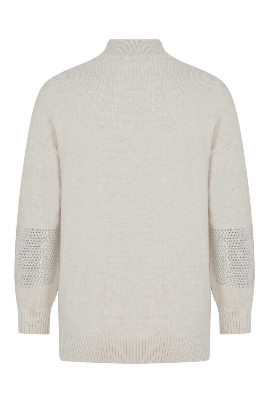  Fermuar Detaylı Triko Hırka Taş - 5