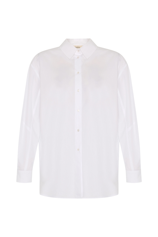 Fermuar ve Cep Detaylı Boyfriend Gömlek Beyaz - 5