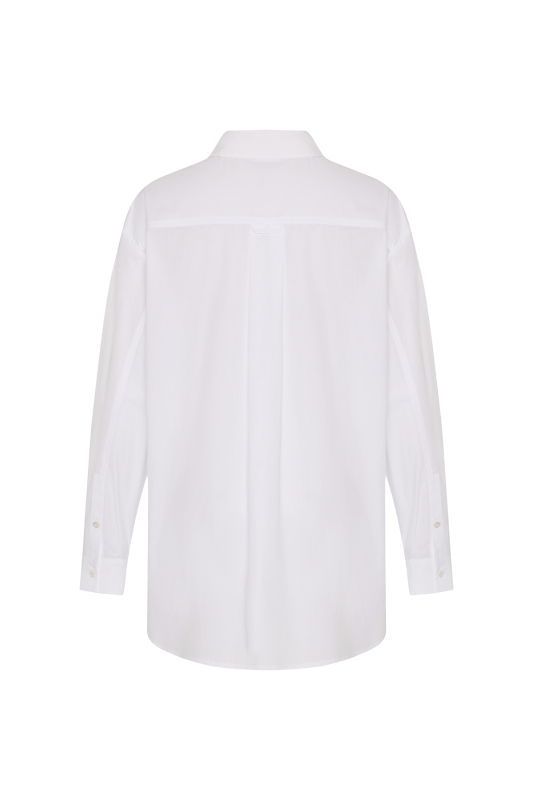 Fermuar ve Cep Detaylı Boyfriend Gömlek Beyaz - 6