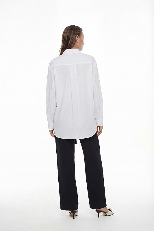 Fermuar ve Cep Detaylı Boyfriend Gömlek Beyaz - Roman (1)
