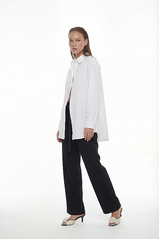 Fermuar ve Cep Detaylı Boyfriend Gömlek Beyaz - 4