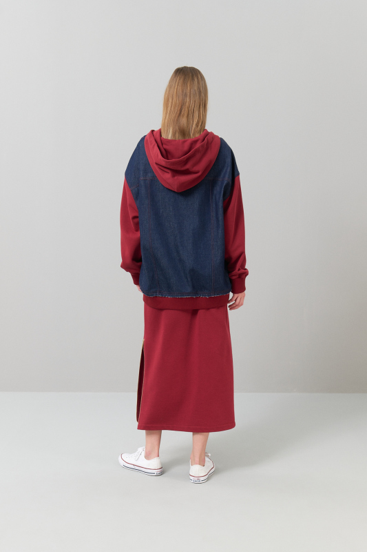 Fermuarlı Denim Sweatshirt Bordo - Roman (1)