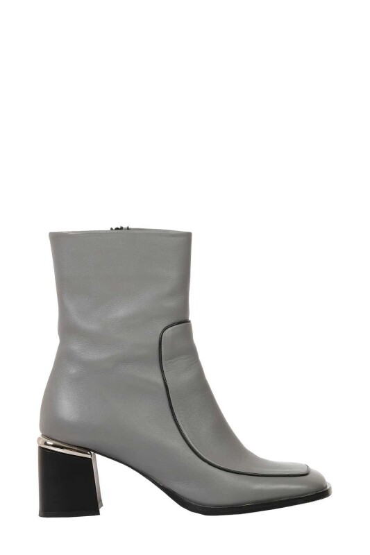  Zippered Leather Boots Grey - 4