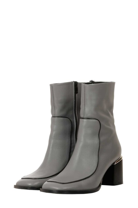  Zippered Leather Boots Grey - 3