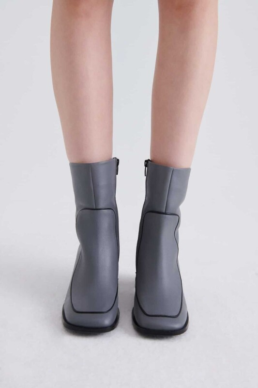  Fermuarlı Deri Bot Gri - Roman (1)
