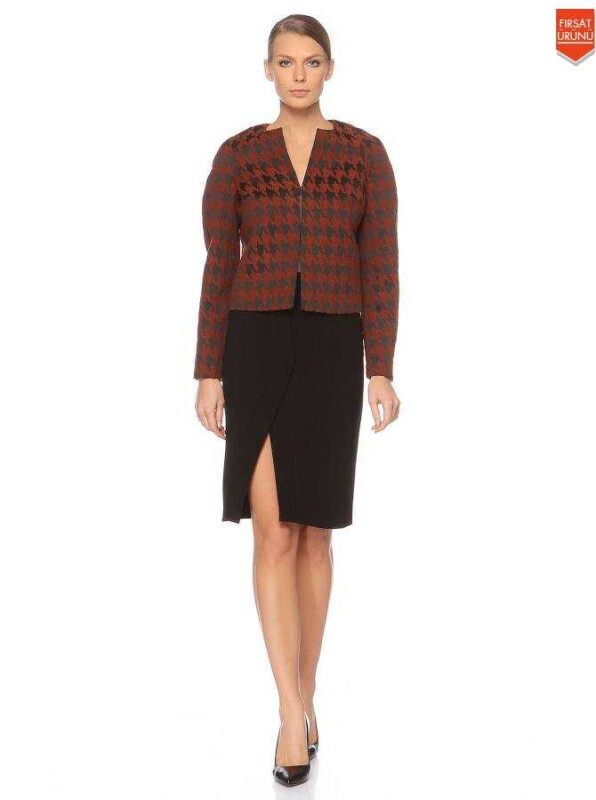  Fermuarlı Desenli Kadın Ceket Kiremit - 1