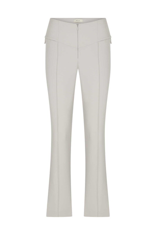 Fermuarlı Kadın Pantolon Taş - 4