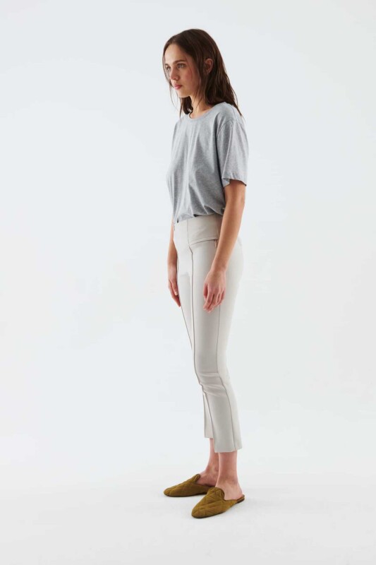 Fermuarlı Kadın Pantolon Taş - 3