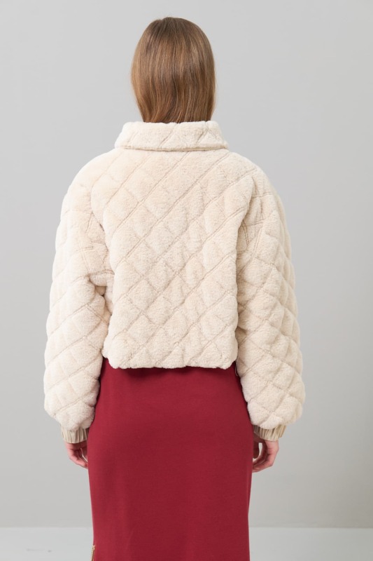 Fermuarlı Peluş Mont Bej - 2