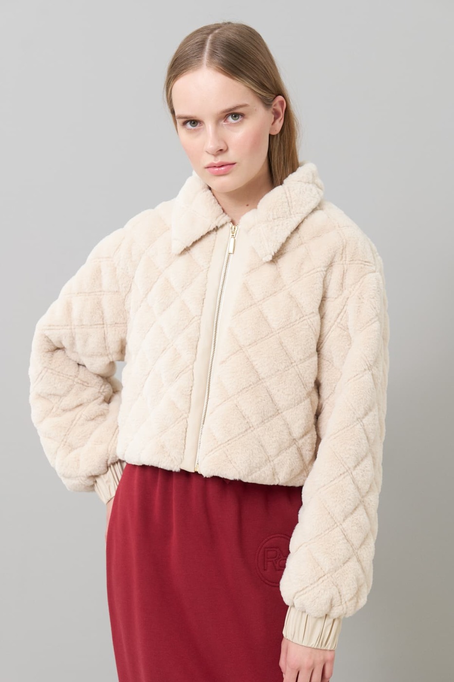 Fermuarlı Peluş Mont Bej - 1