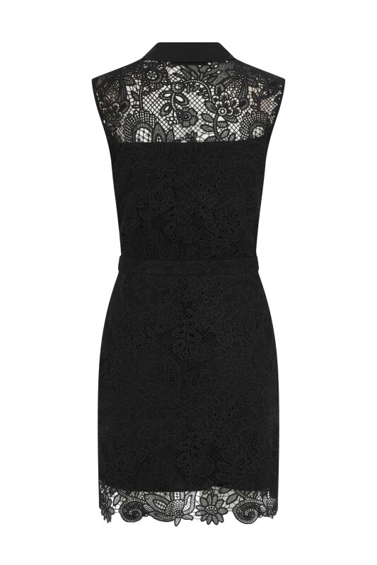 Fermuarlı Transparan Mini Elbise Siyah - 5