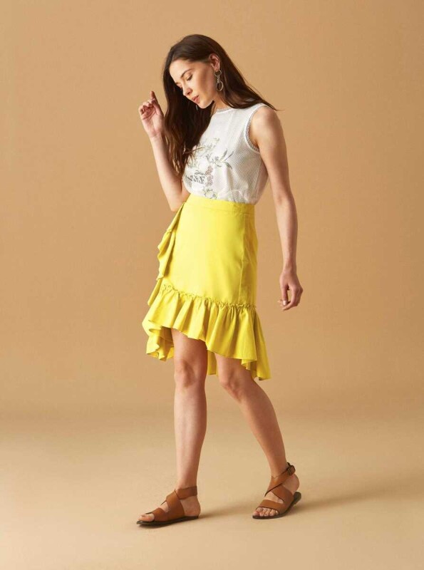 Fırfır Detaylı Etek Sarı - 3
