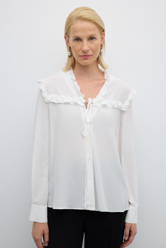 Fırfır Yaka Uzun Kollu Gömlek Ekru - 1