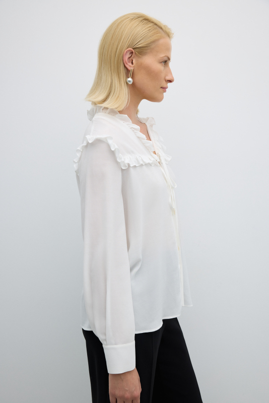 Fırfır Yaka Uzun Kollu Gömlek Ekru - 4