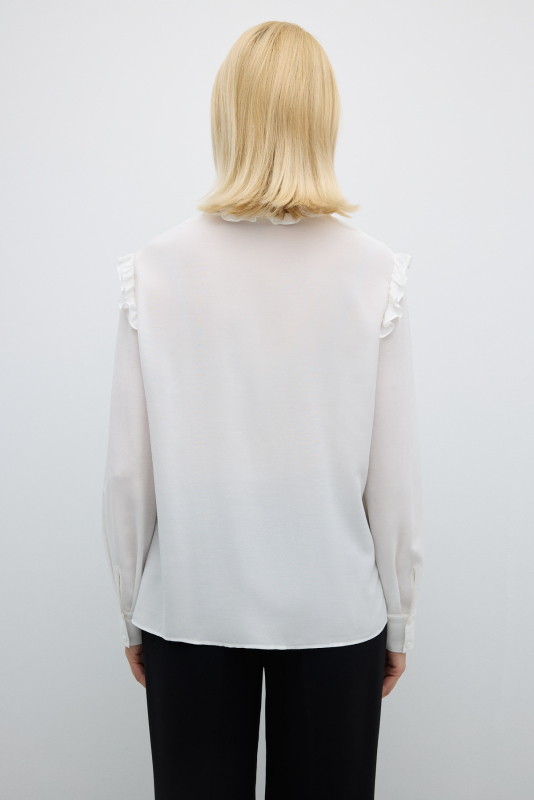 Fırfır Yaka Uzun Kollu Gömlek Ekru - 2