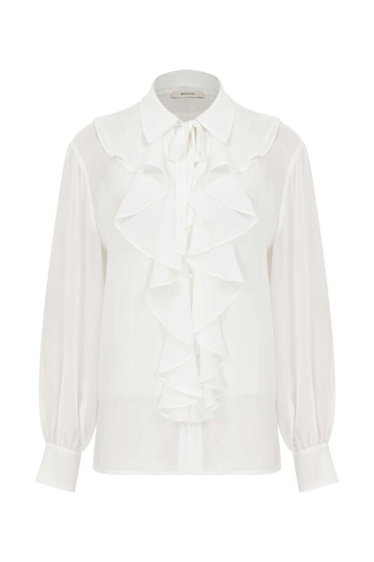  Fırfırlı Kadın Gömlek Kemik - 4