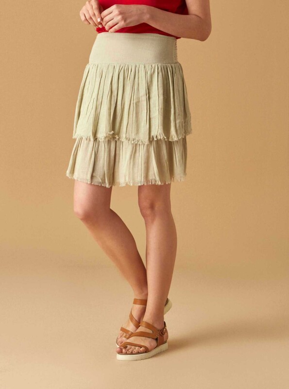 Fırfırlı Piliseli Mini Etek Haki - 3