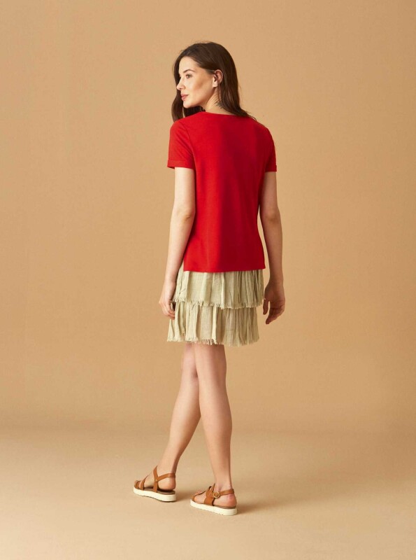 Fırfırlı Piliseli Mini Etek Haki - 2