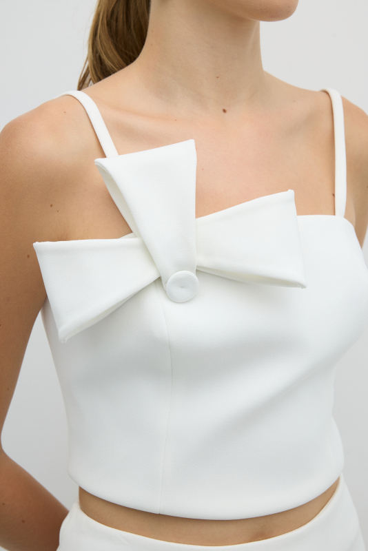 Fiyonk Detaylı İnci Askılı Büstiyer Beyaz - 3