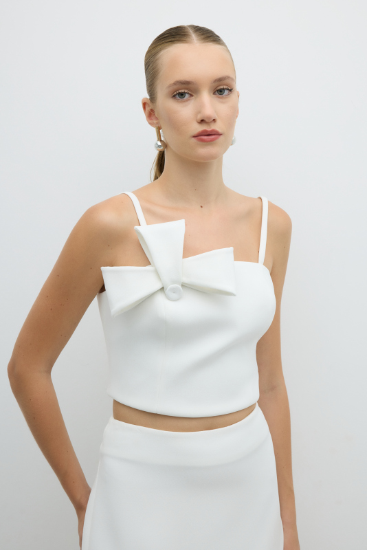 Fiyonk Detaylı İnci Askılı Büstiyer Beyaz - 1