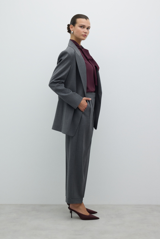 Fleto Cepli Tek Düğmeli Yün Ceket Gri - 4