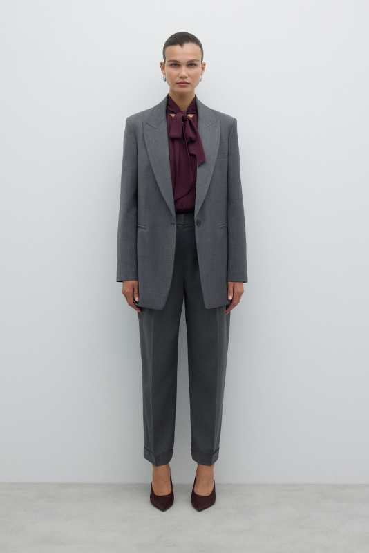 Fleto Cepli Tek Düğmeli Yün Ceket Gri - 3