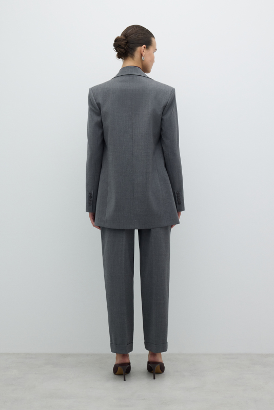 Fleto Cepli Tek Düğmeli Yün Ceket Gri - 2