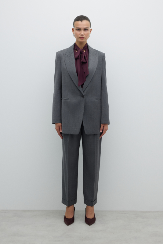 Fleto Cepli Tek Düğmeli Yün Ceket Gri - 5